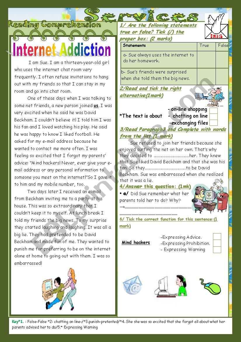 Internet And Other Services End Term2 Test 9th Form 3parts Reading Comprehension Language Writing Key ESL Worksheet By Falafel