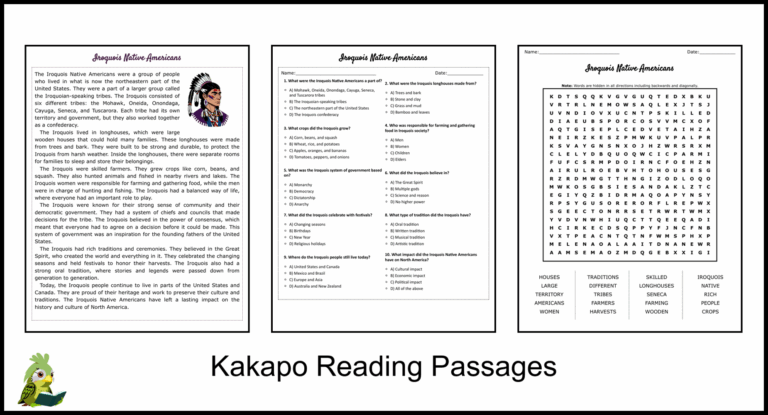 Iroquois Native Americans Reading Comprehension And Word Search Teaching Resources