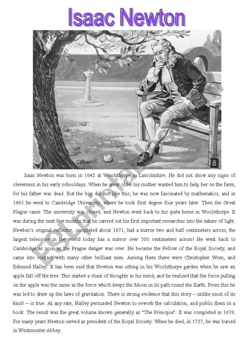 Isaac Newton ESL Worksheet By Advokat1794