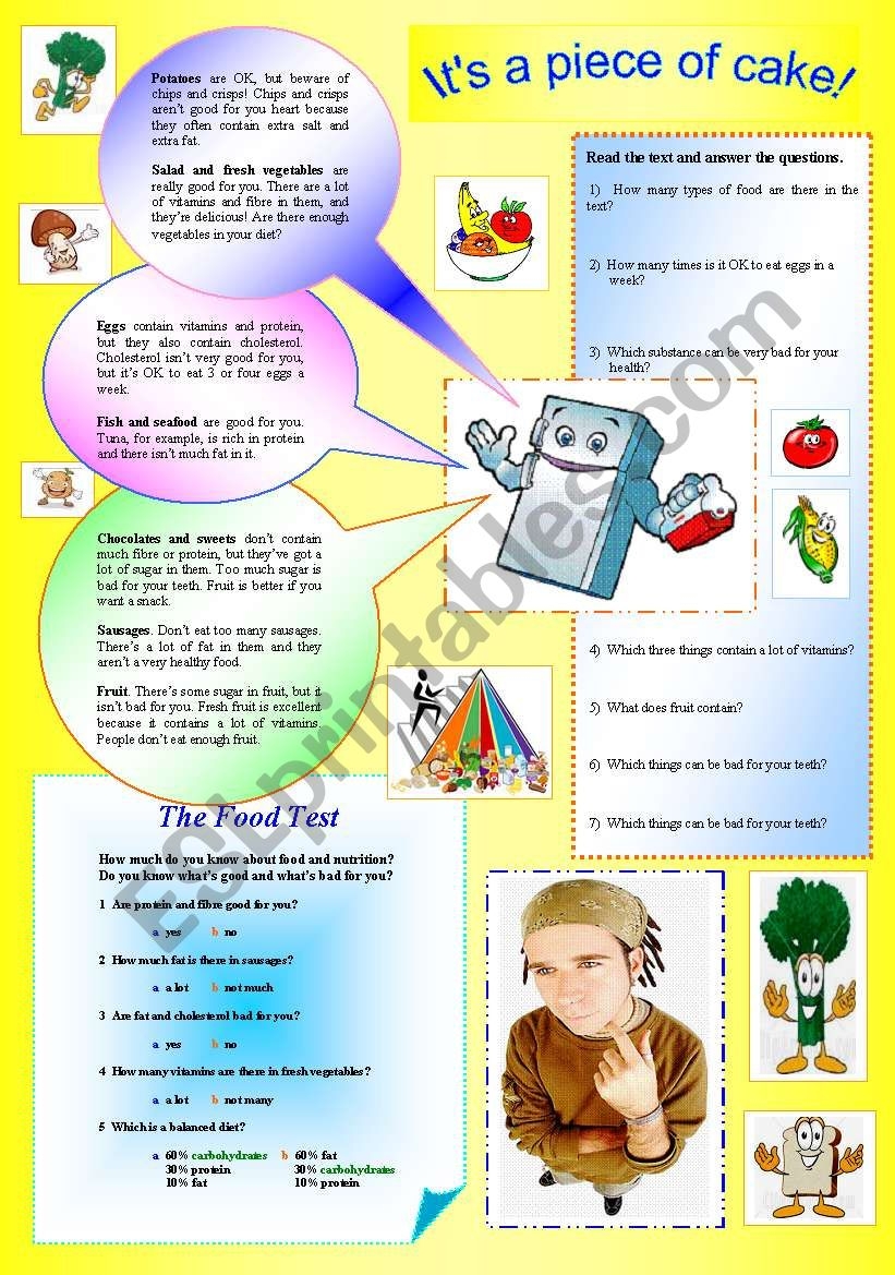 It s A Piece Of Cake Reading Comprehension Exercises Food 
