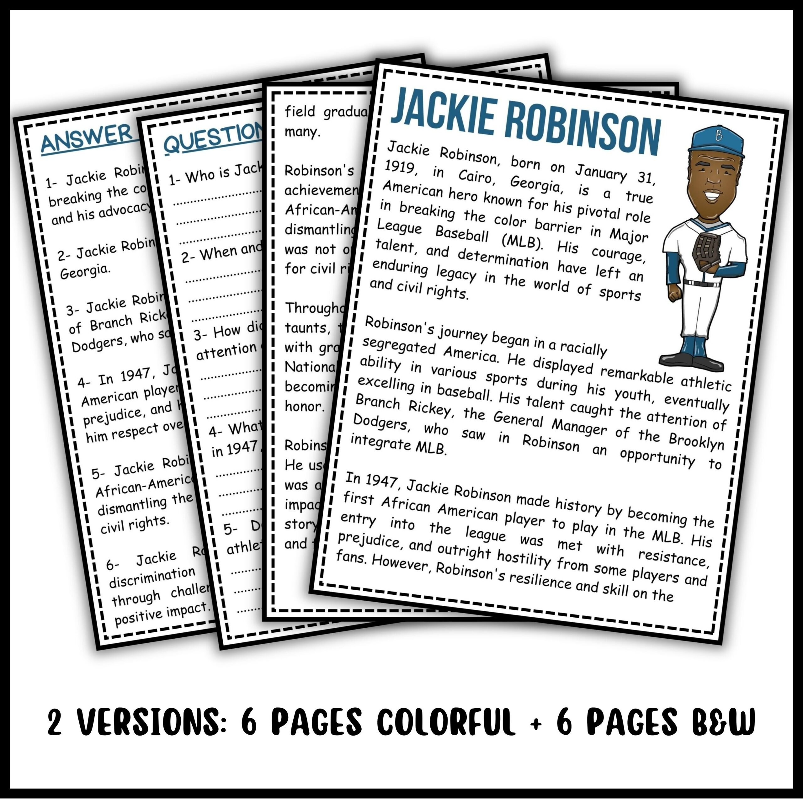 Jackie Robinson Reading Comprehension Passage U0026 Questions Made By Teachers