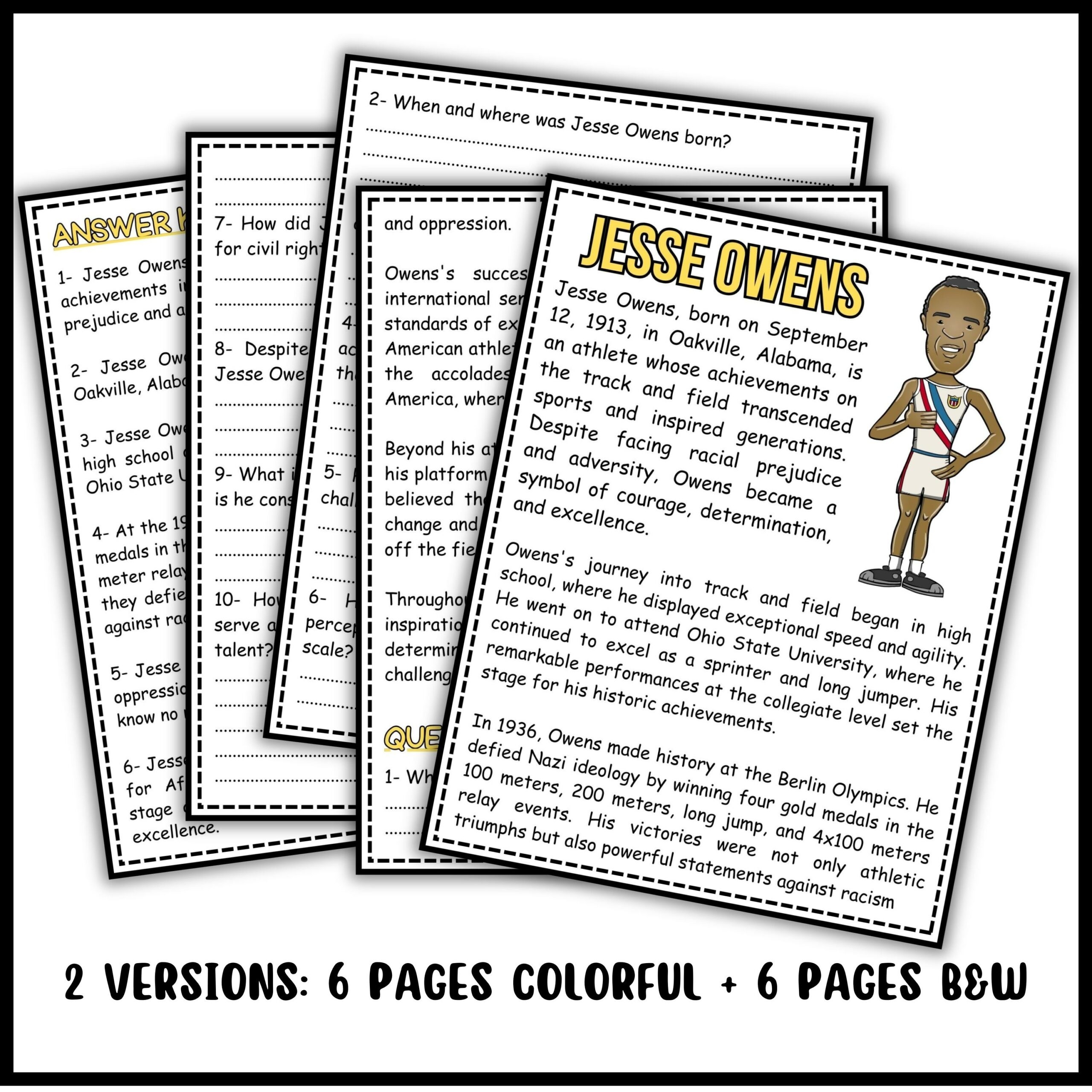 Jesse Owens Reading Comprehension Passage U0026 Questions Made By Teachers
