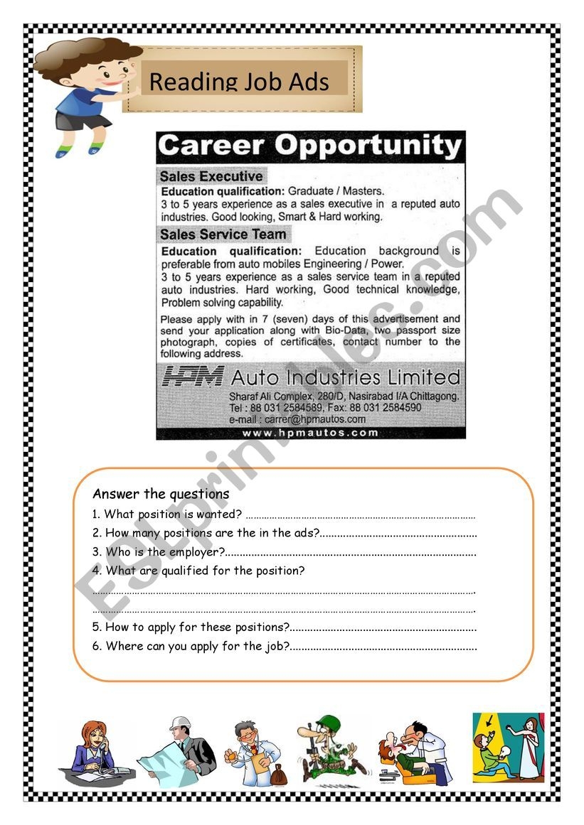 Job Advertisement ESL Worksheet By Noonamo