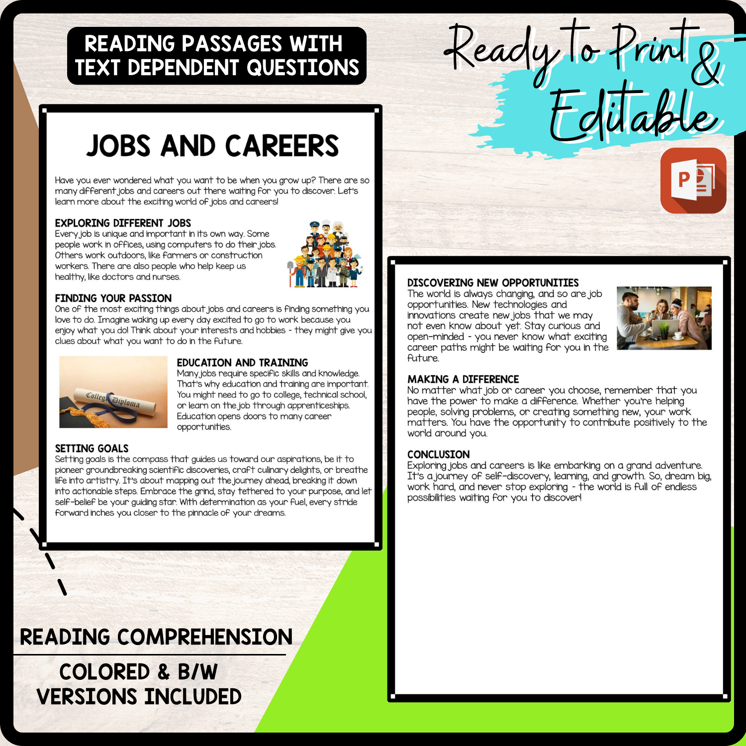 Job Reading Comprehension Worksheet