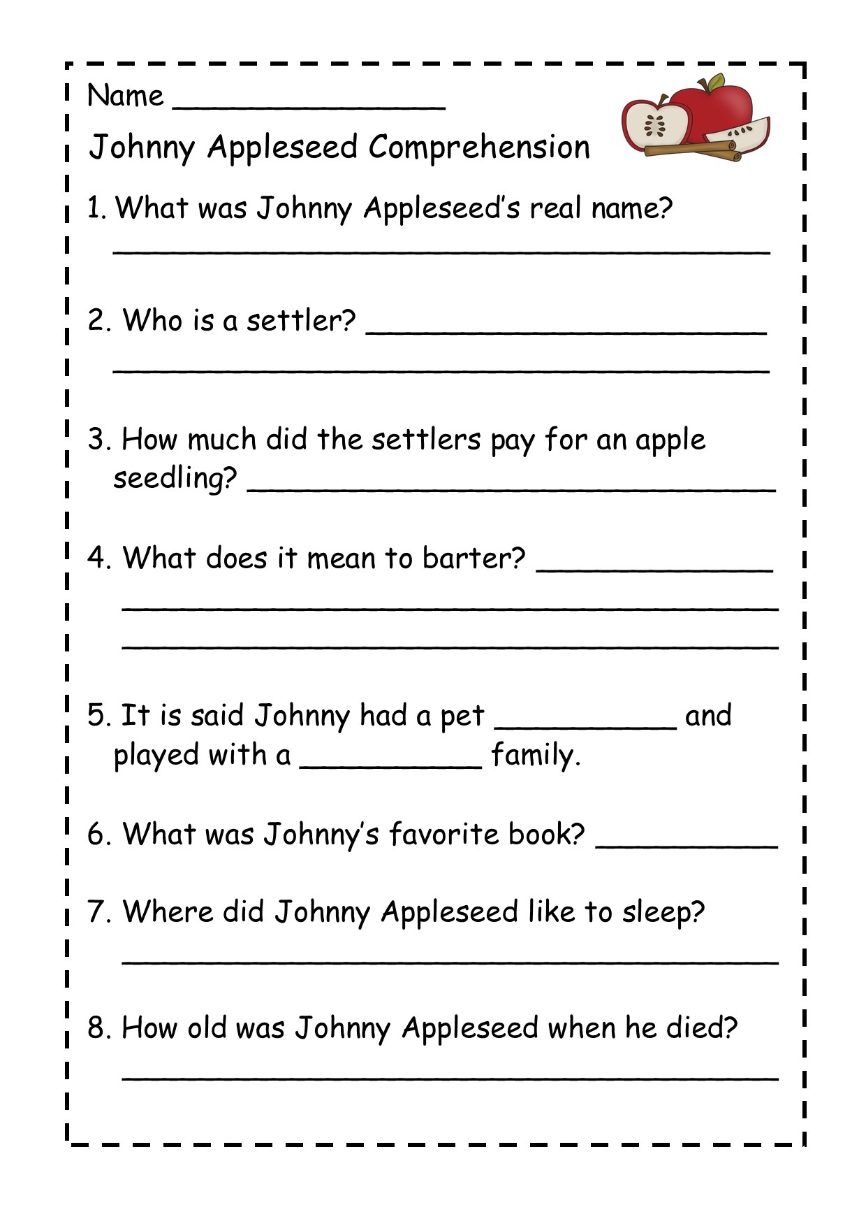 John Chapman Aka Johnny Appleseed Mini Book Reading Comprehension Made By Teachers