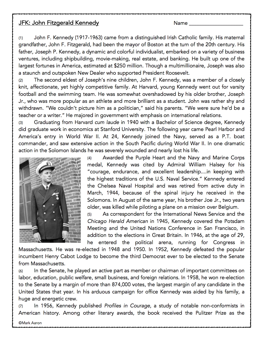 John F Kennedy U S President Biography And Assessment Classful