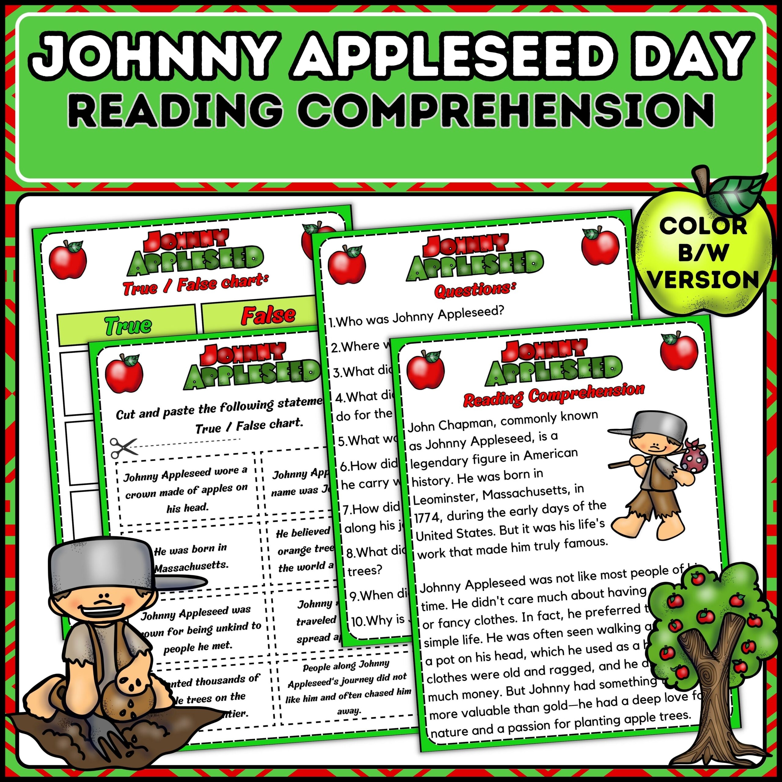 Johnny Appleseed Reading Comprehension Passages And Questions U0026 Activities Made By Teachers
