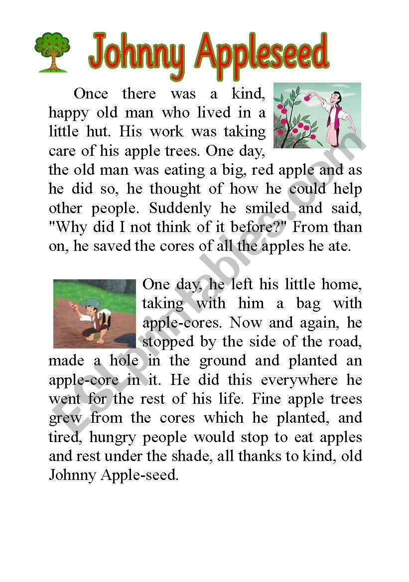 Johnny Appleseed Story ESL Worksheet By Loveheart