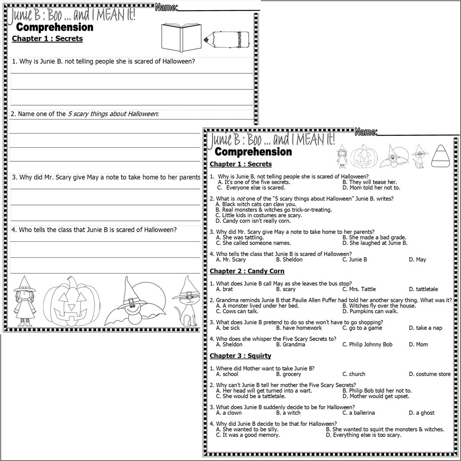 Junie B Jones Boo And I MEAN IT Halloween By Chapter Comprehension Quiz X2 Made By Teachers