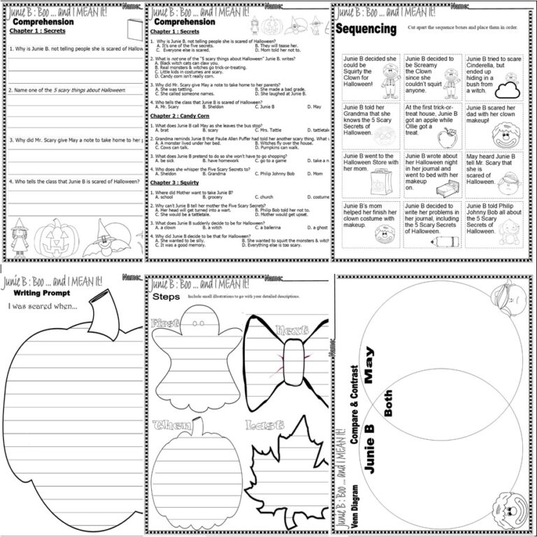 Junie B Jones Boo U0026 I MEAN IT Read Aloud Halloween Comprehension Book Companion Worksheets Made By Teachers