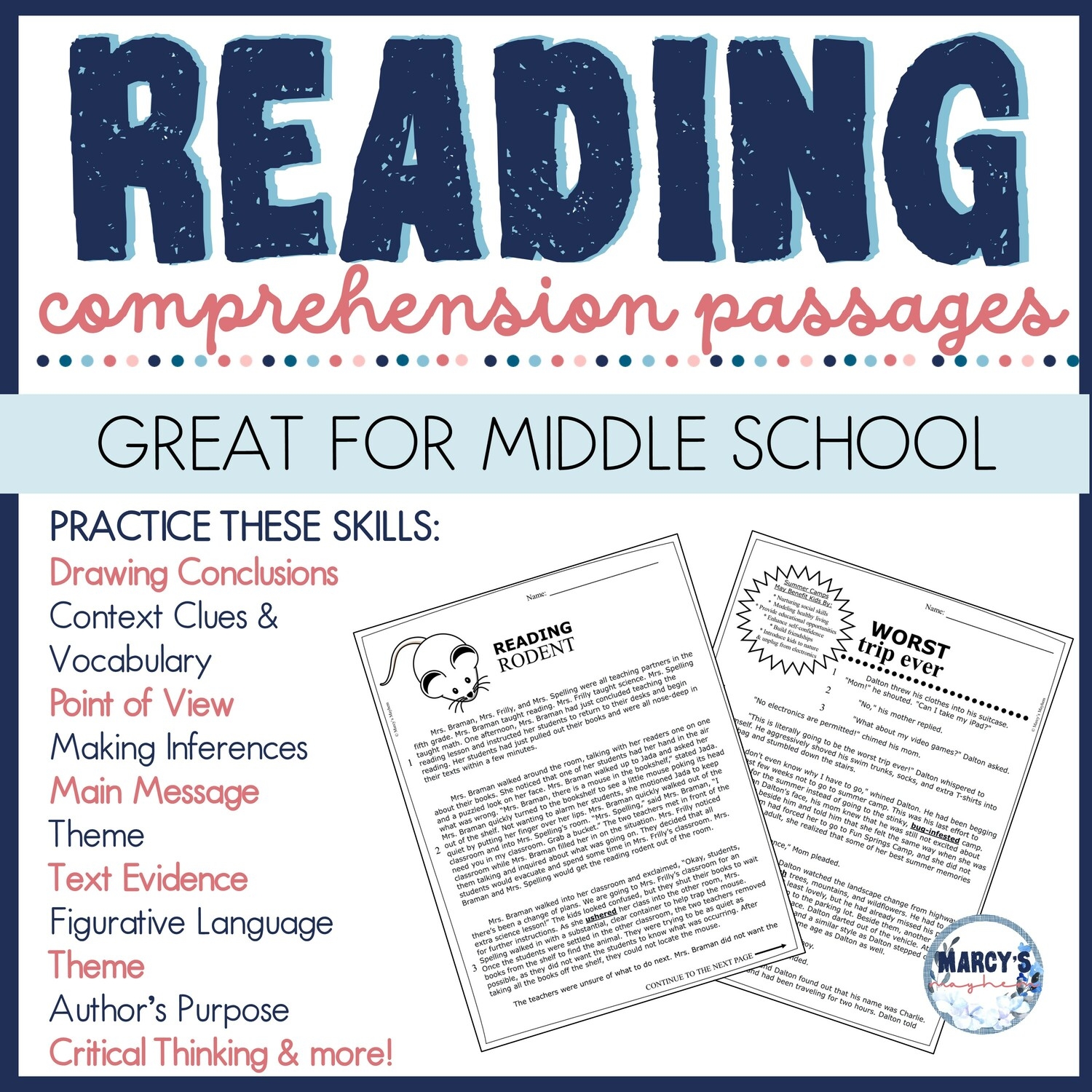 Reading Comprehension Worksheets Middle School Students