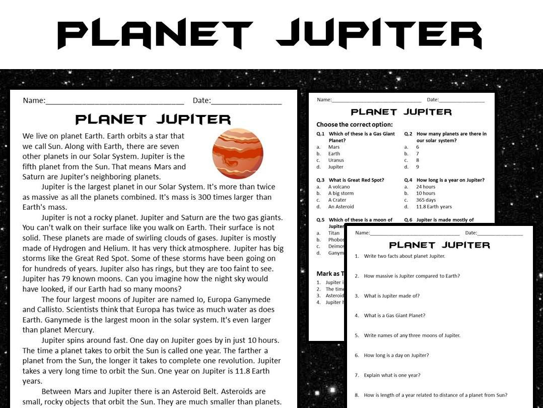 Jupiter Reading Comprehension Passage And Questions PDF Teaching Resources