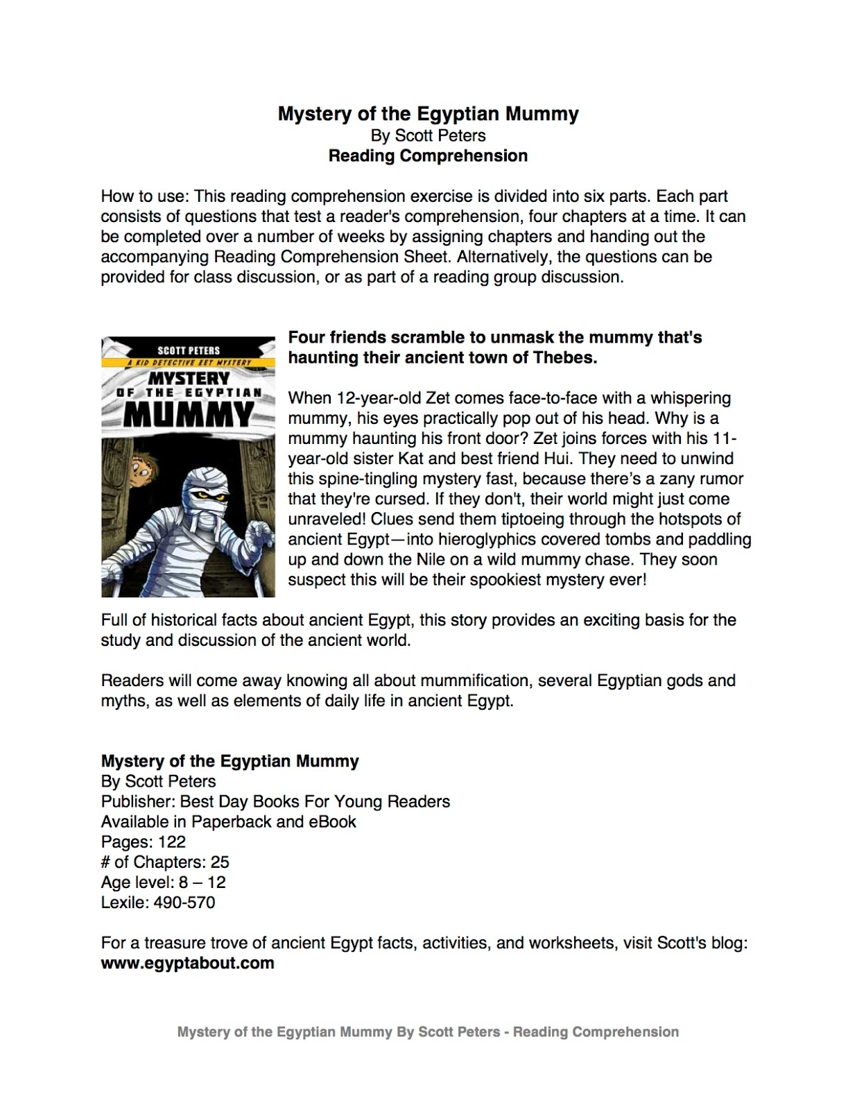 KidsAncientEgypt Mystery Of The Egyptian MUMMY Reading Comprehension