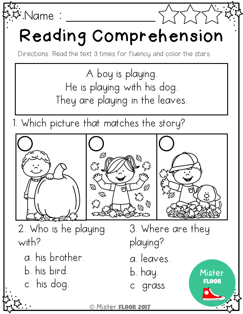 Kindergarten Reading Comprehension Fall Kindergarten Reading Worksheets Library