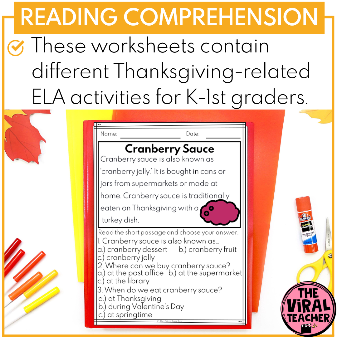 Kindergarten Thanksgiving Reading Passages Comprehension Questions Activities