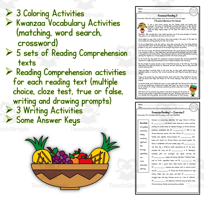 Kwanzaa No Prep ELA Worksheets