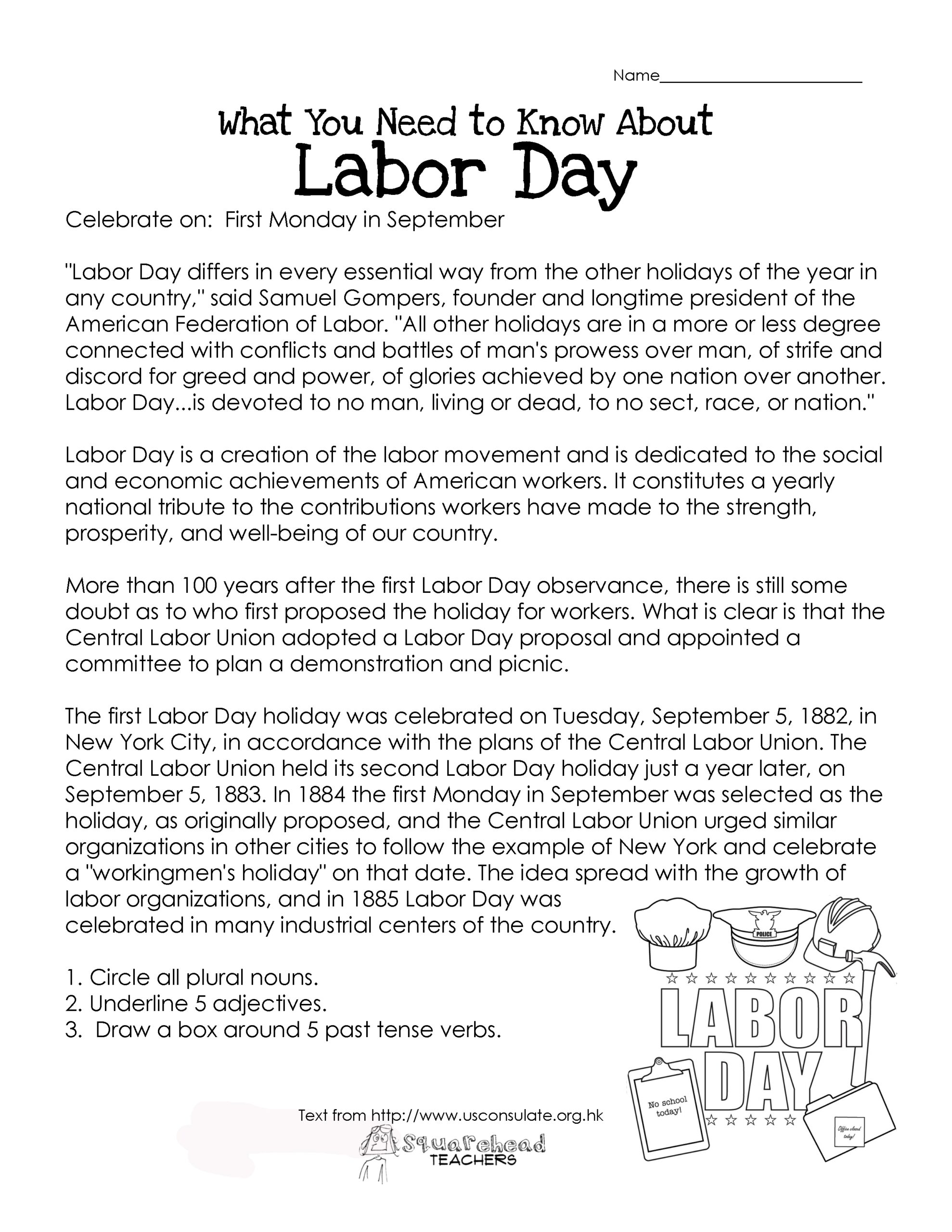 Labor Day What You Need To Know free Worksheet Squarehead 