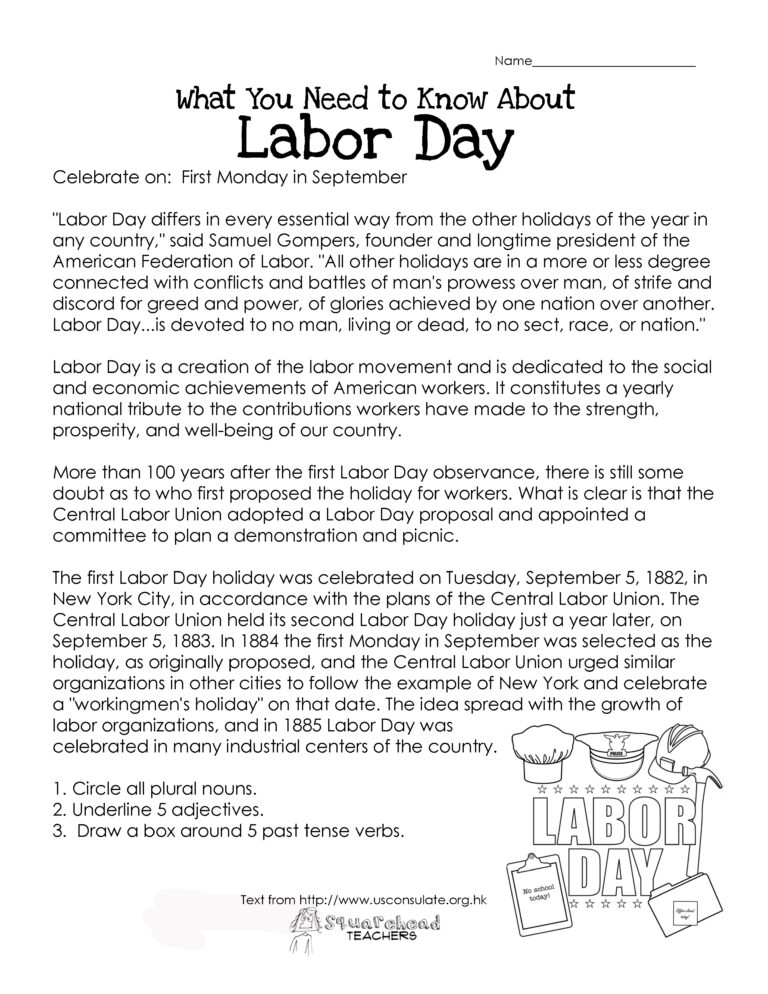 Labor Day What You Need To Know free Worksheet Squarehead Teachers