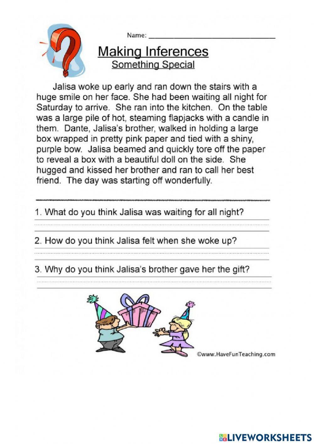 Language Arts Reading Comprehension Making Inferences Online Worksheets Library