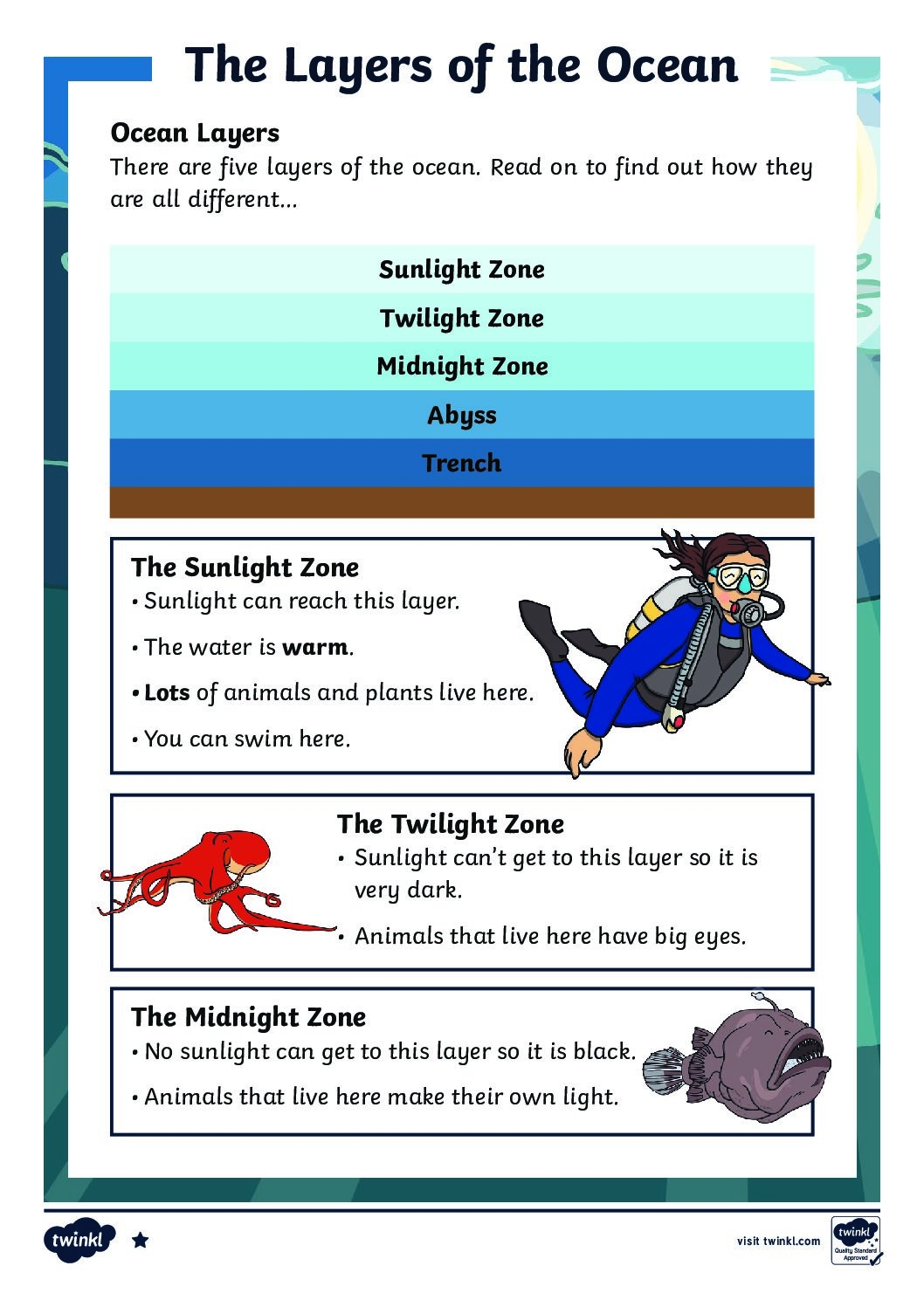 Layers Of The Ocean Differentiated Reading Comprehension Activity 