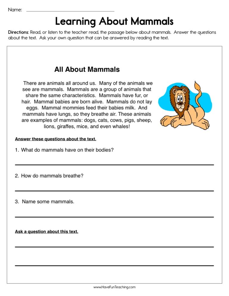 Learning About Mammals Worksheet Have Fun Teaching