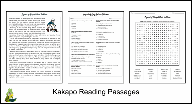Legend Of King Arthur Folklore Reading Comprehension And Word 