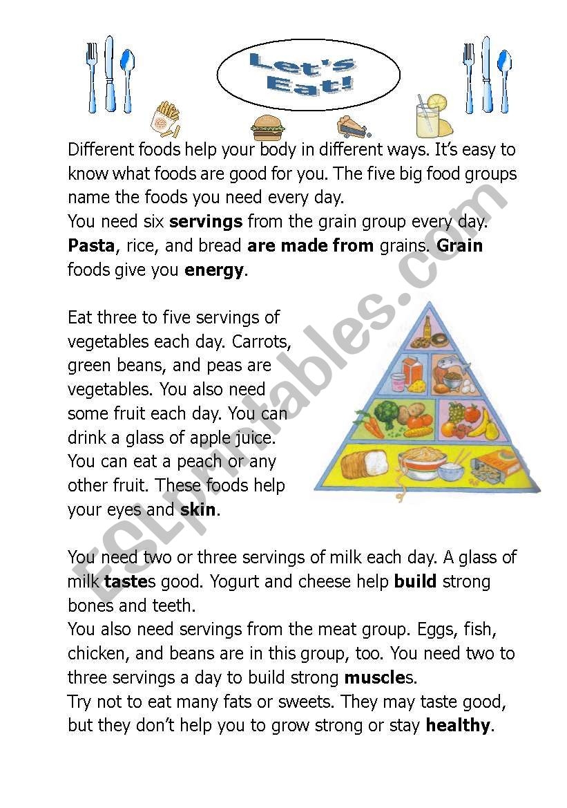 Healthy Food Reading Comprehension Worksheet