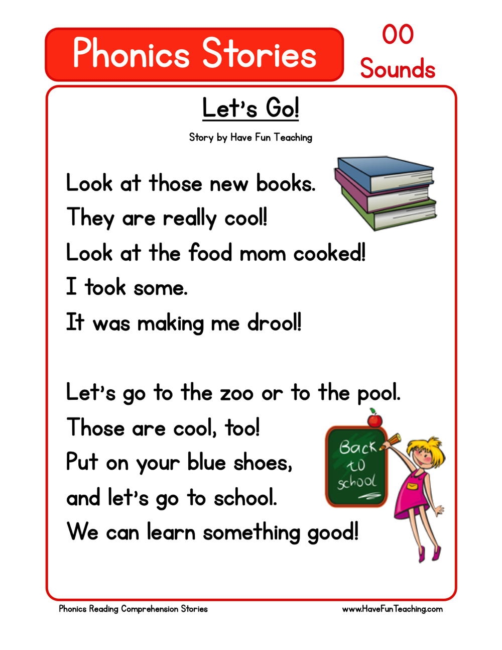 Let s Go Phonics Reading Comprehension Story Worksheet OO Sound 
