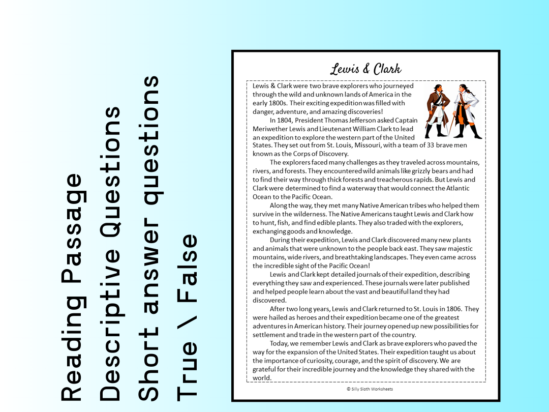 Lewis U0026 Clark Biography Reading Comprehension Passage Printable Worksheet PDF Teaching Resources