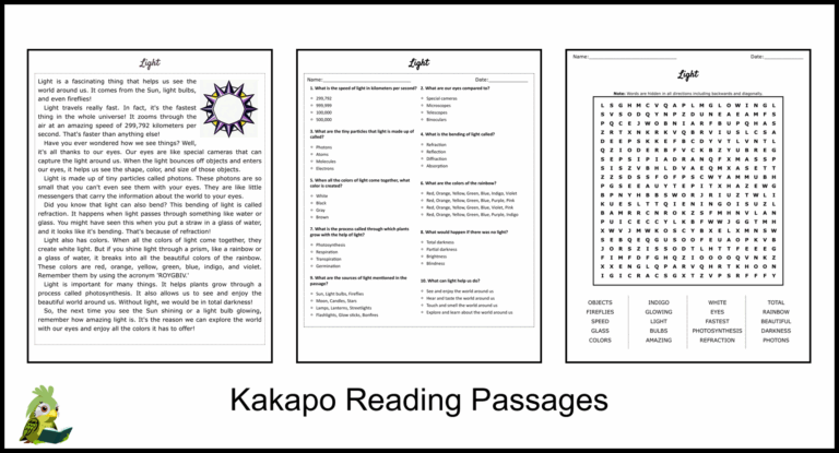 Light Reading Comprehension And Word Search Teaching Resources