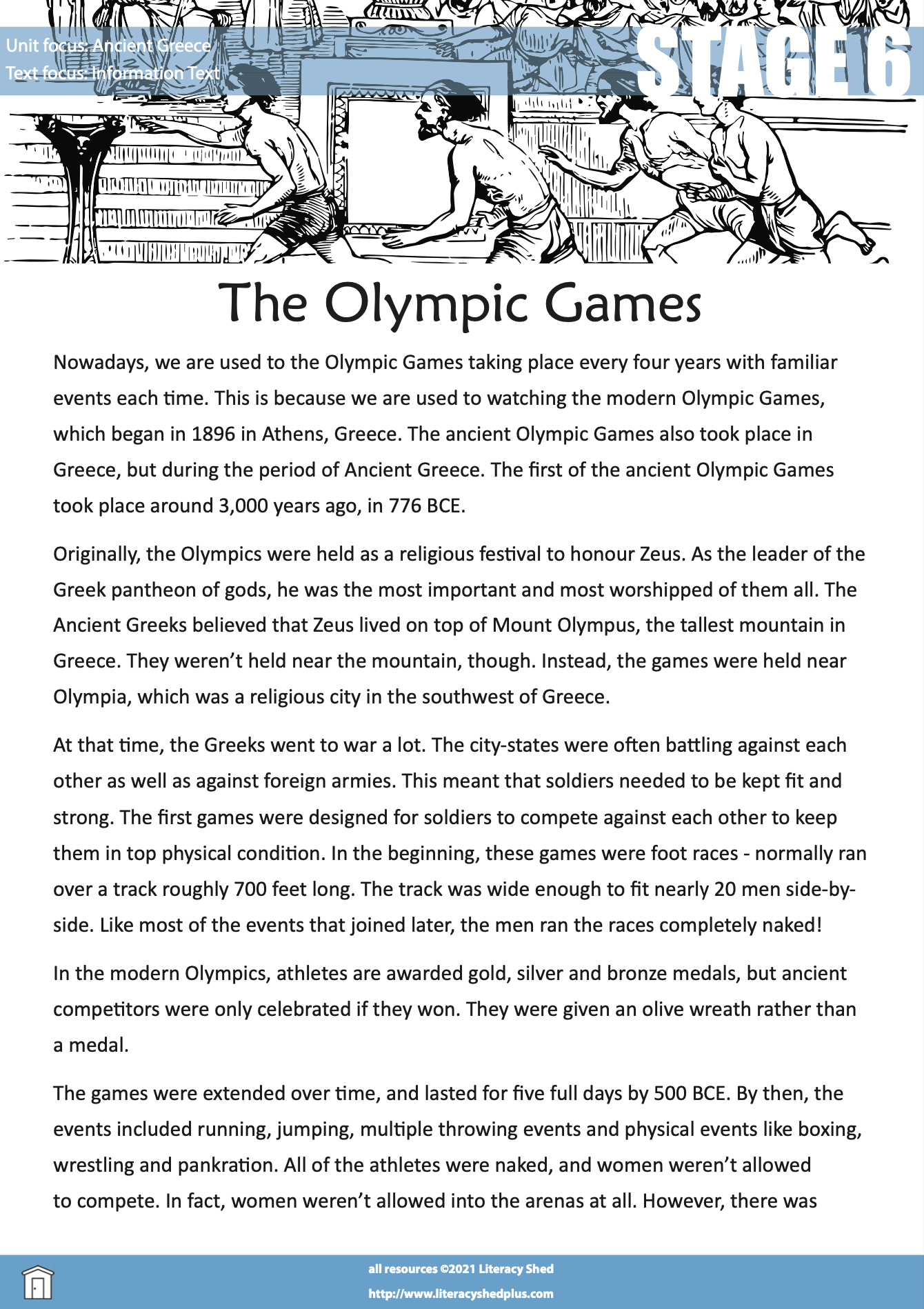 Literacy Shed Plus LitShed Resource The Olympics Stage 6 Comprehension