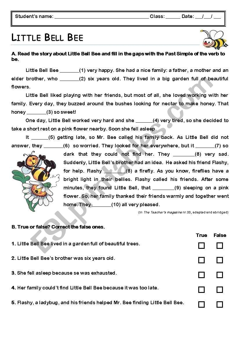 Little Bell Bee ESL Worksheet By KittyCat