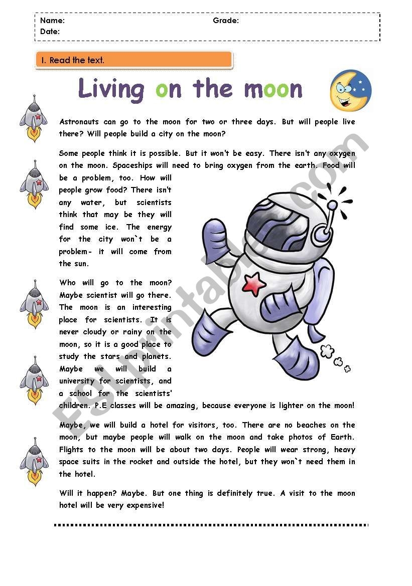 Living On The Moon ESL Worksheet By Anima0604