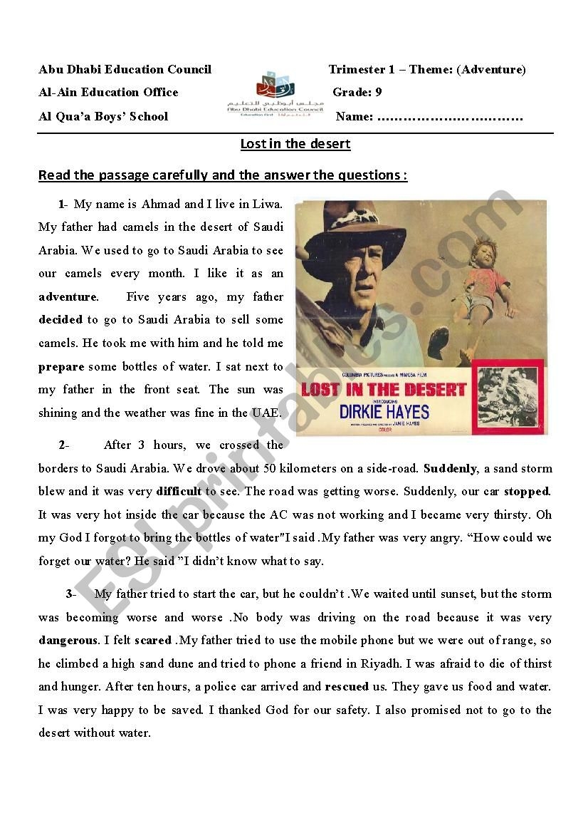 LOST IN THE DESERT ESL Worksheet By Ahmedmostafa