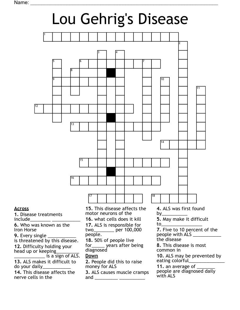 Lou Gehrig s Disease Crossword WordMint