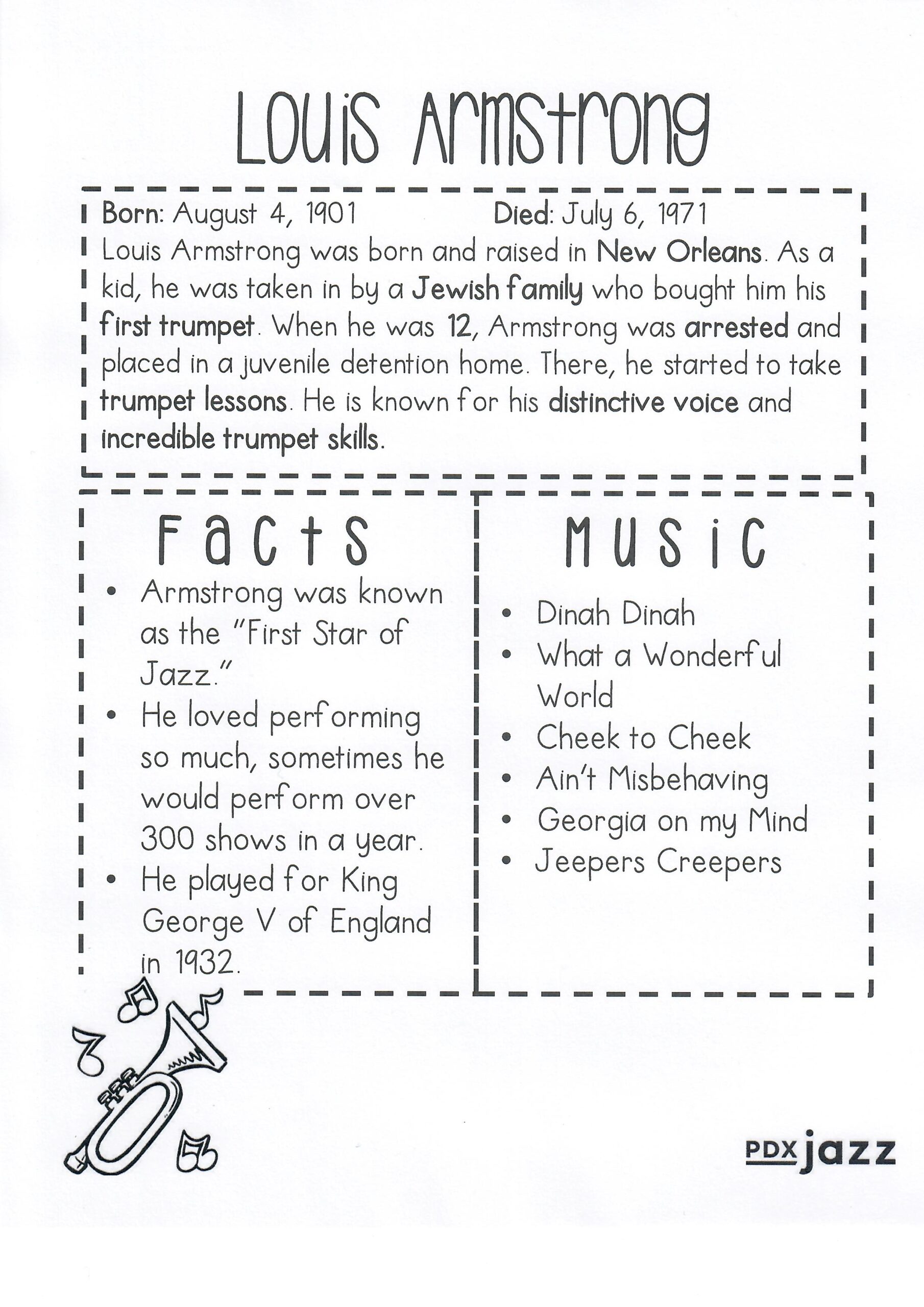 Louis Armstrong Worksheets Jazz U0026 Black History Month Music Lessons Activity Worksheets Library