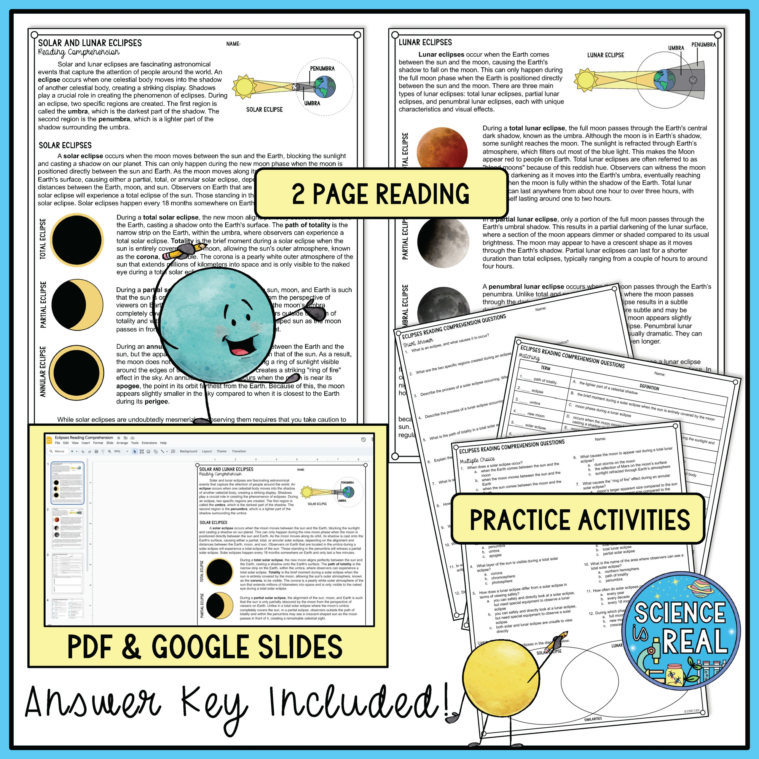 Lunar And Solar Eclipses Reading Comprehension And Questions 
