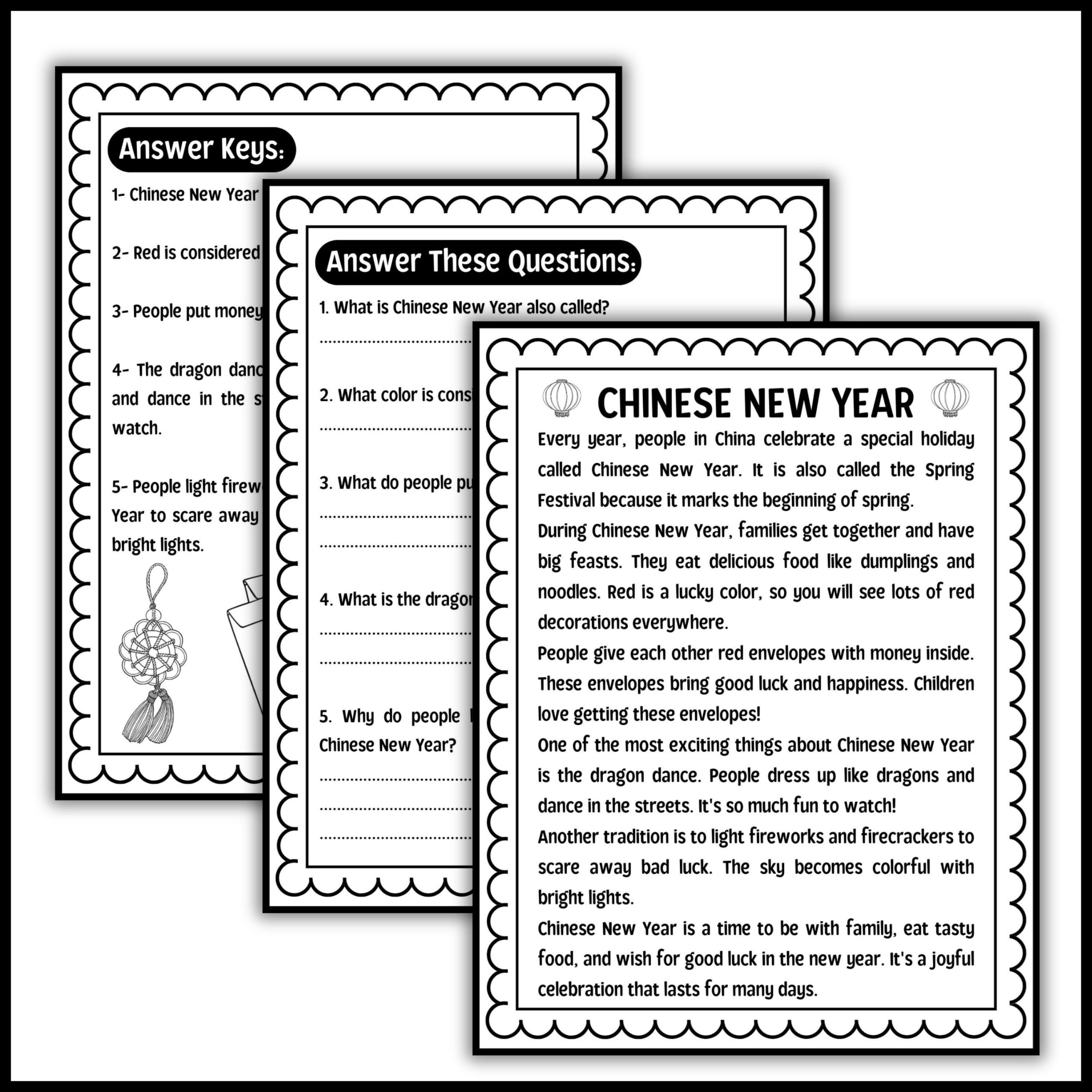 Lunar New Year Reading Comprehension Passage Chinese New Year 2024 Dragon