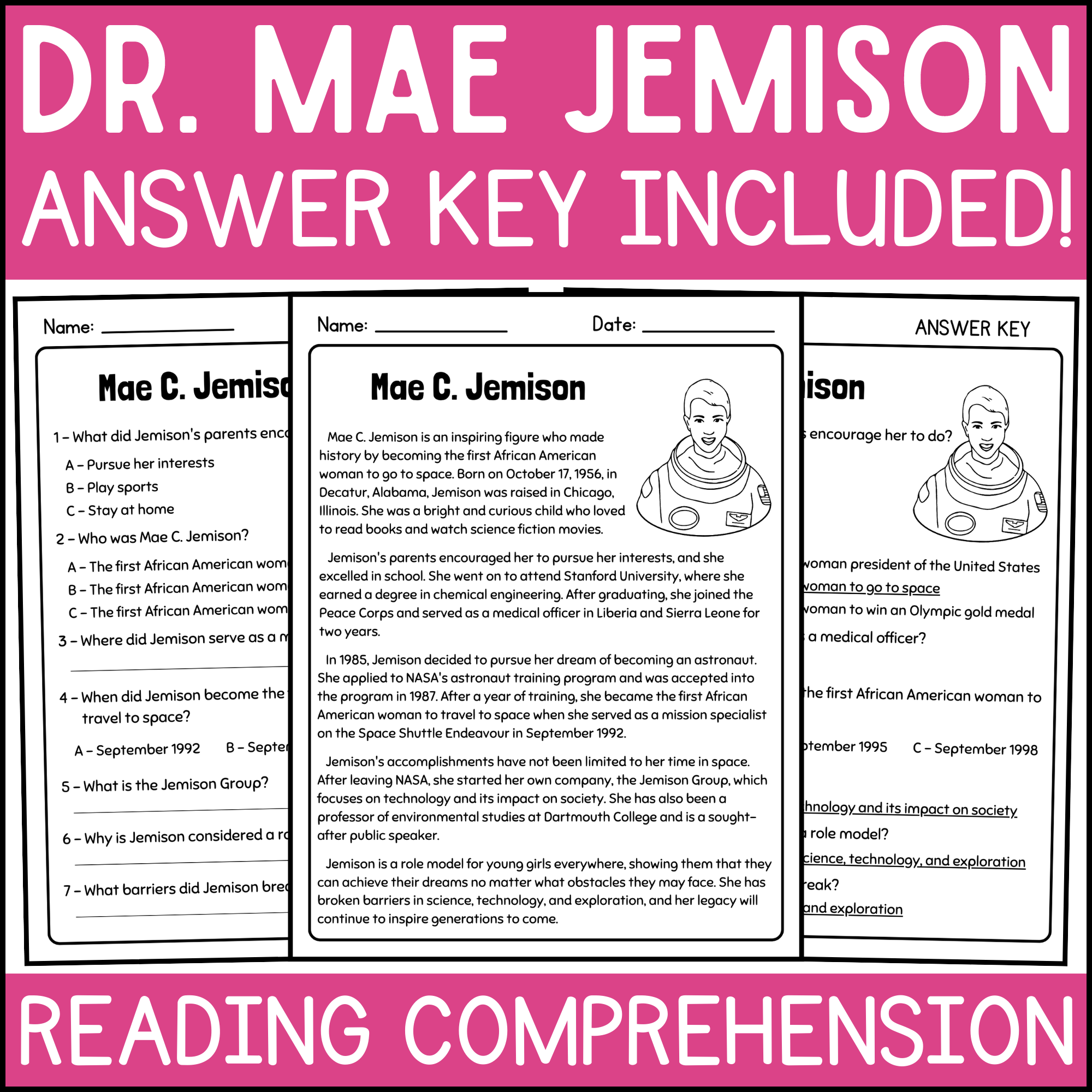 Mae Jemison Article And Reading Comprehension Questions Women s 