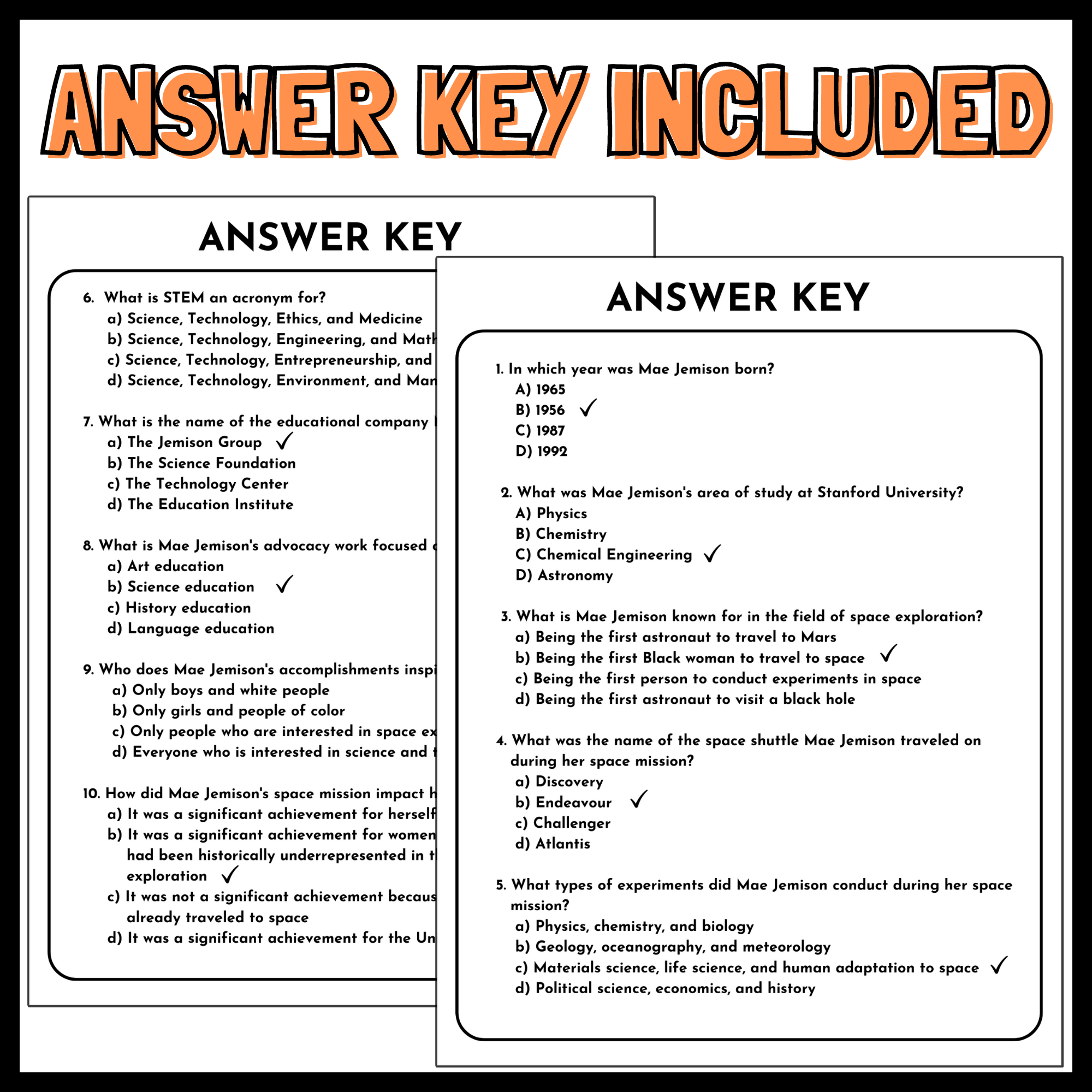 Mae Jemison Reading Comprehension Article And Questions Passages 