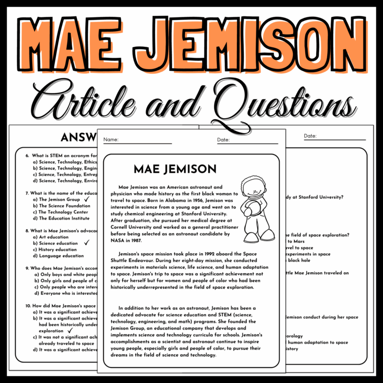 Mae Jemison Reading Comprehension Article And Questions Passages 