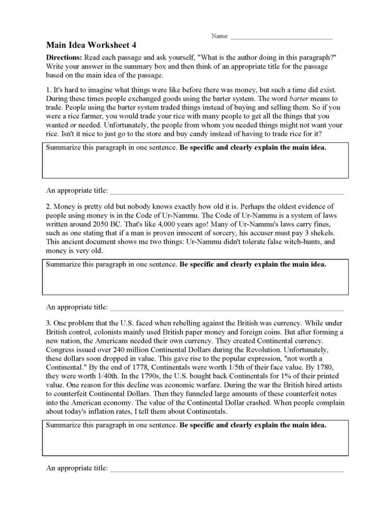 Main Idea Worksheets Ereading Worksheets
