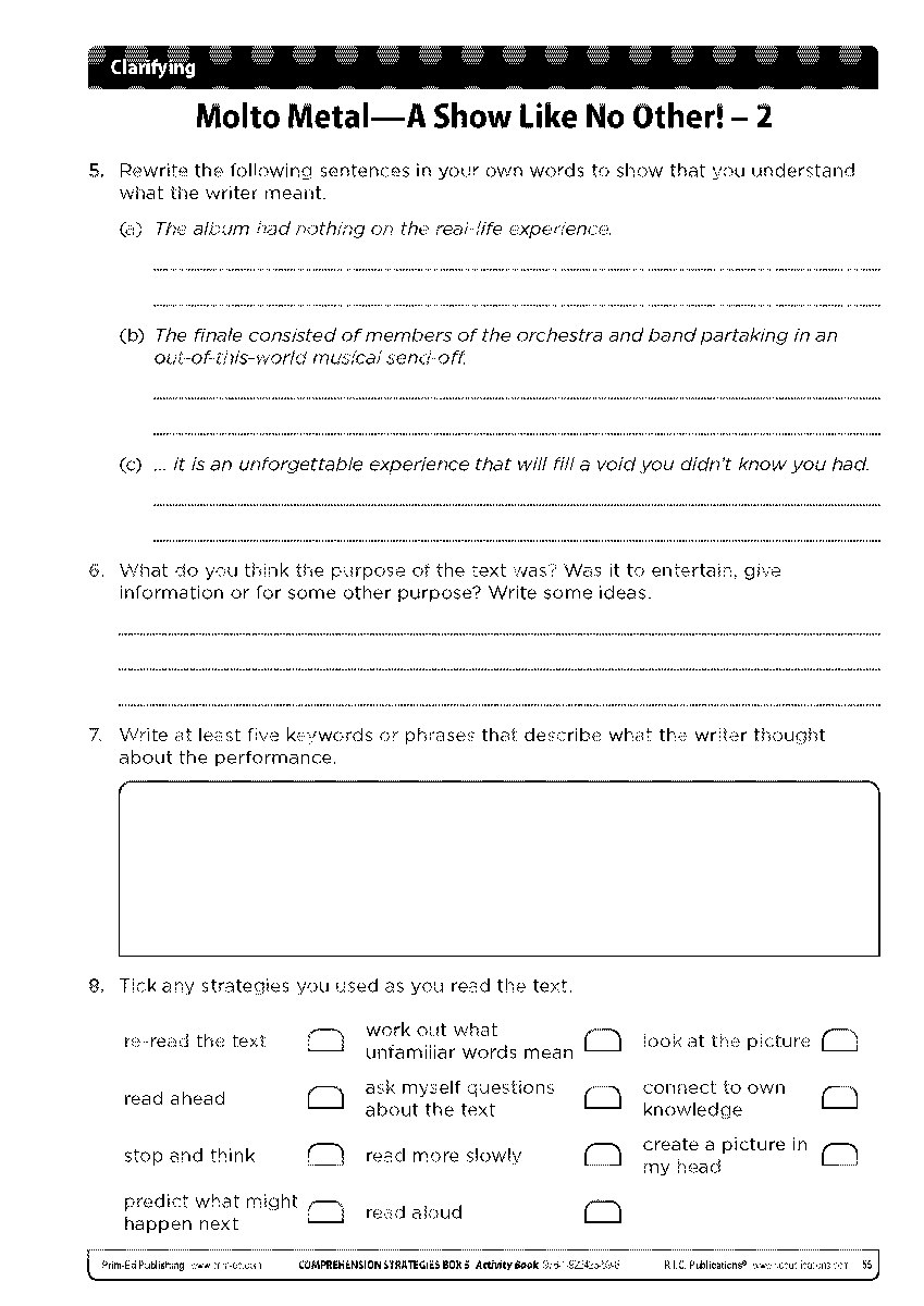 Make Sense Of Comprehension With A Clarifying Strategy RIC Publications
