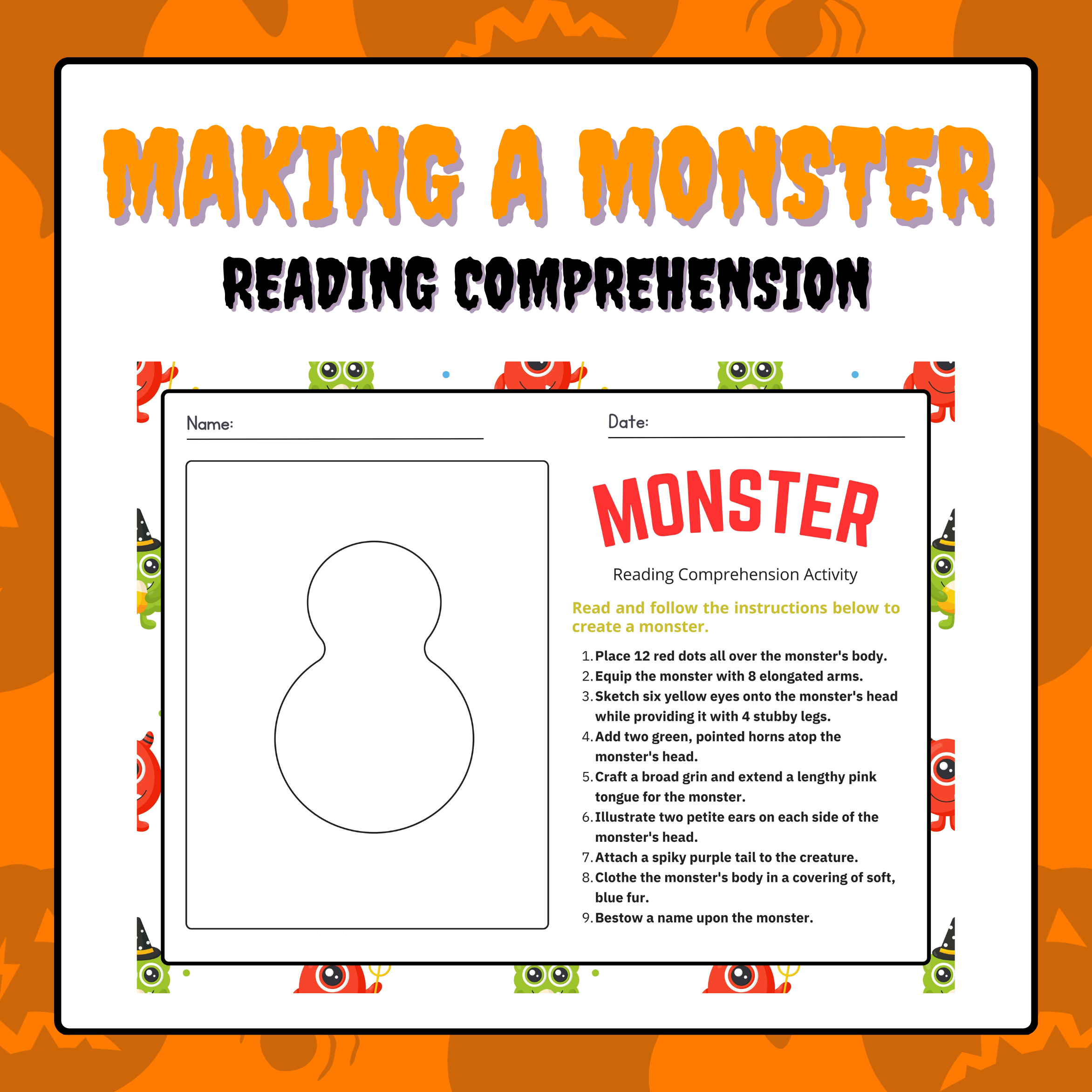 Making A Monster Reading Comprehension Exercise Halloween Activities Made By Teachers