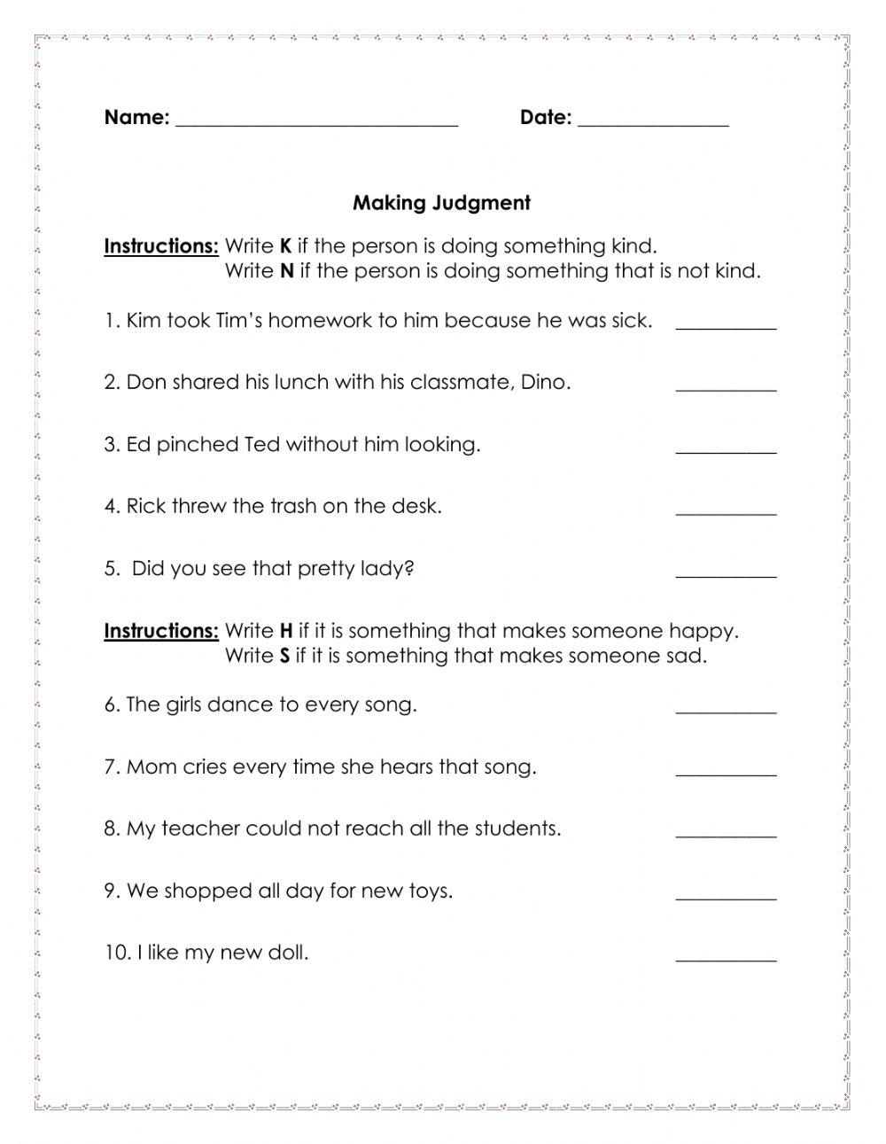 Making Judgment Exercise Live Worksheets Worksheets Library