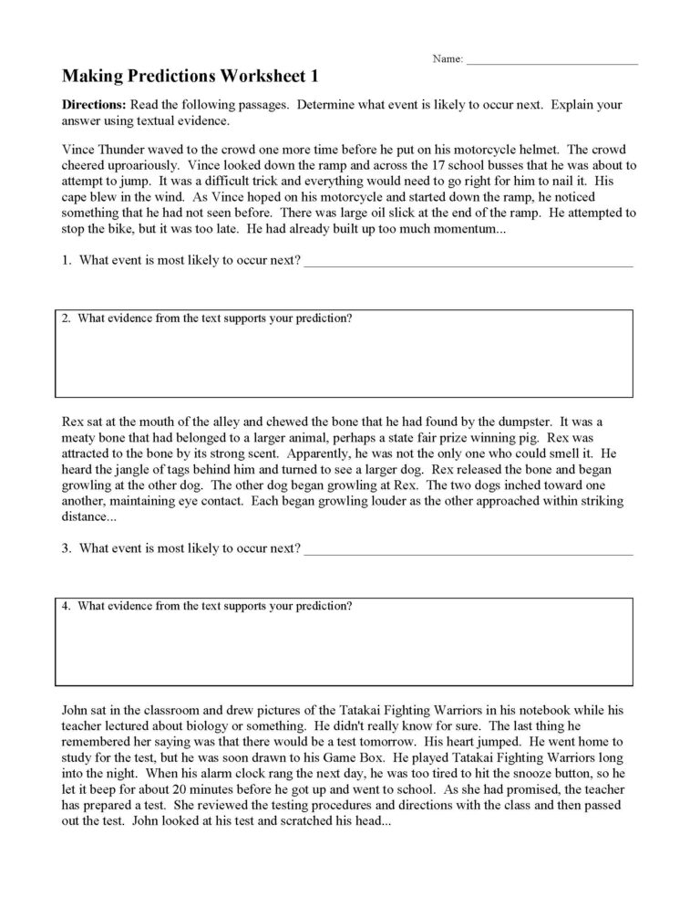 Making Predictions Worksheet 1 Reading Activity