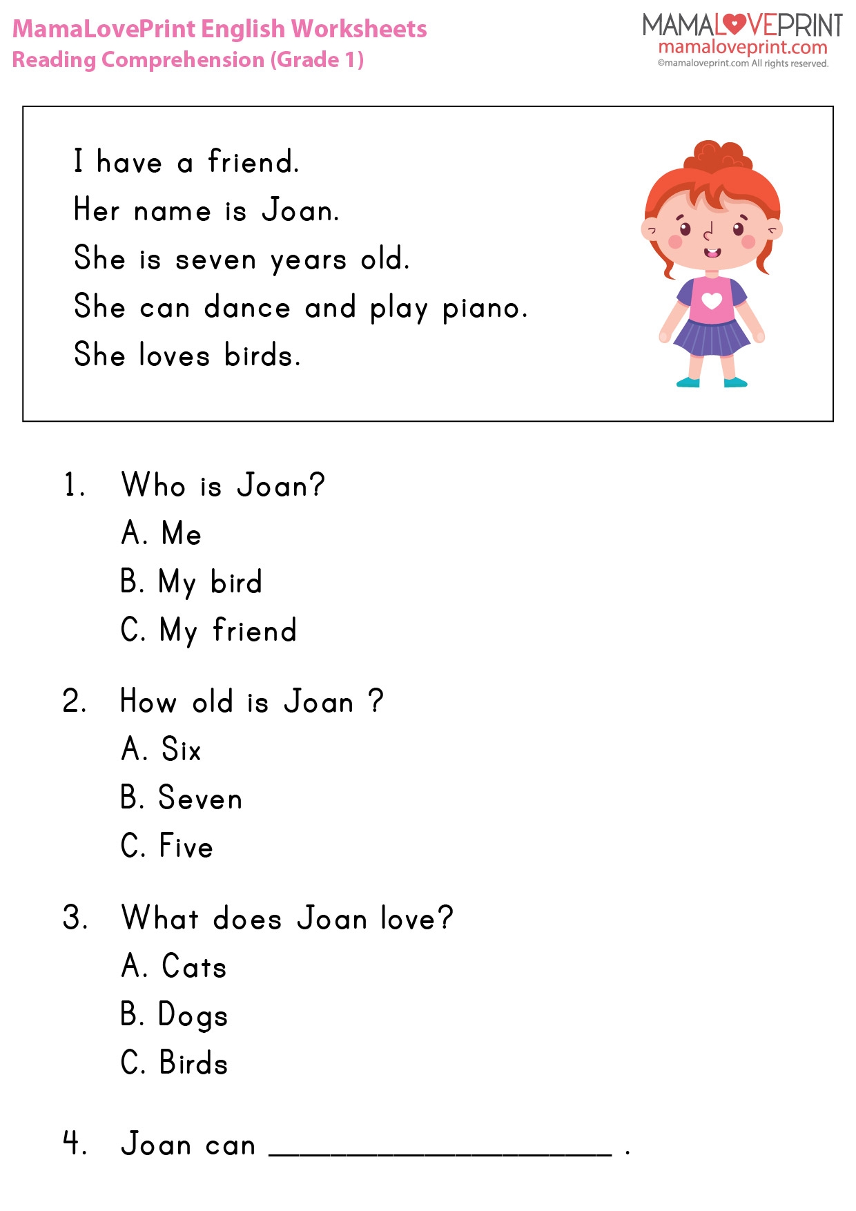 Reading Comprehension Worksheets Primary 1