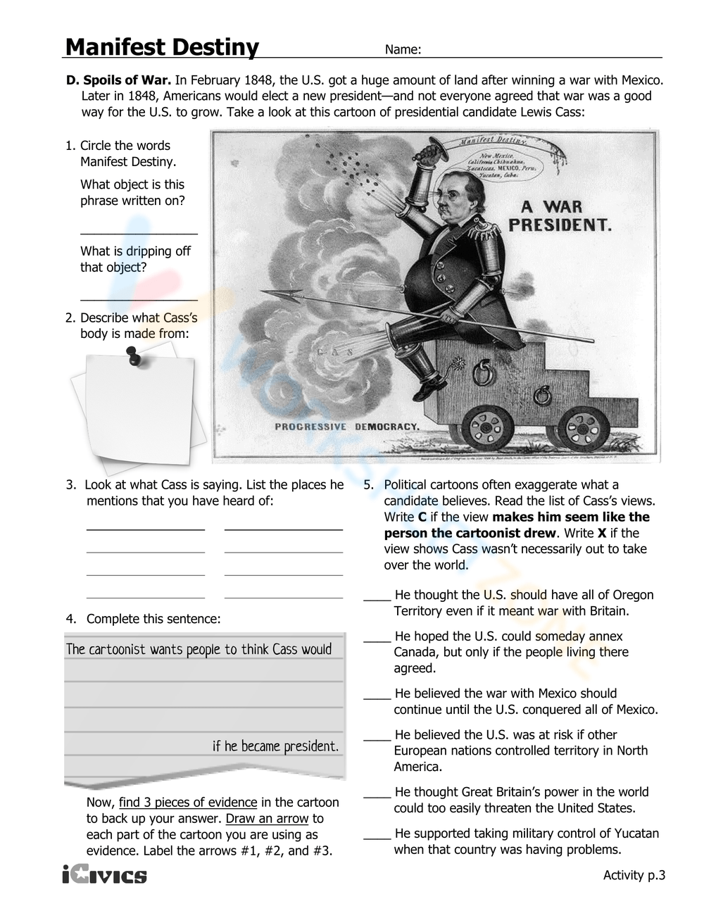 Manifest Destiny Worksheets 2025