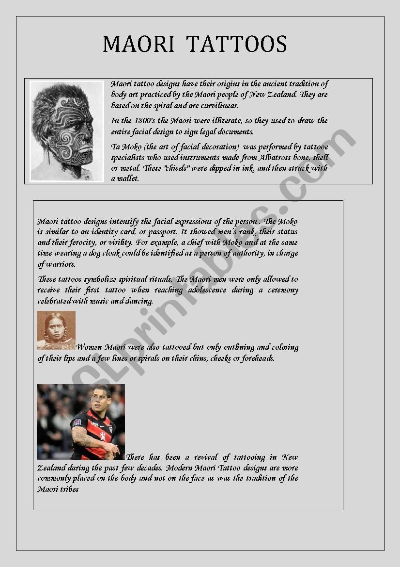 Tattoo Art Reading Comprehension Worksheet