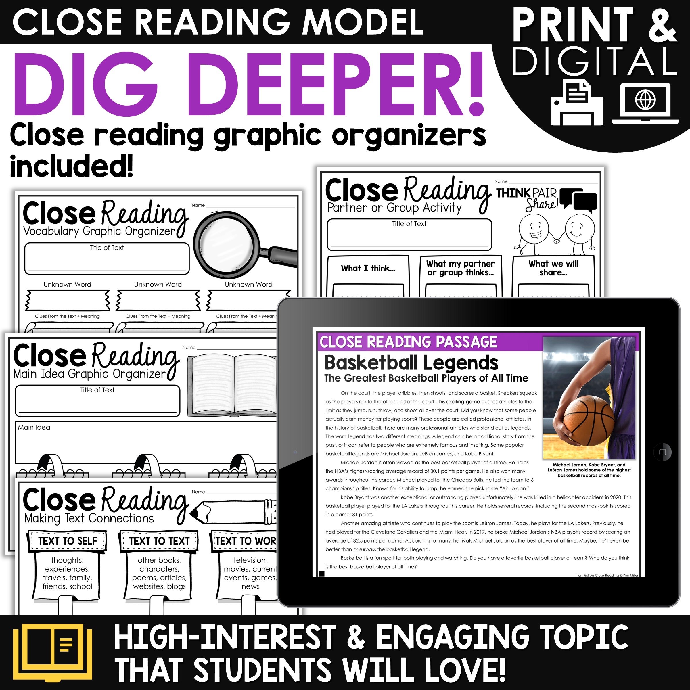 Kobe Bryant Reading Comprehension Worksheets